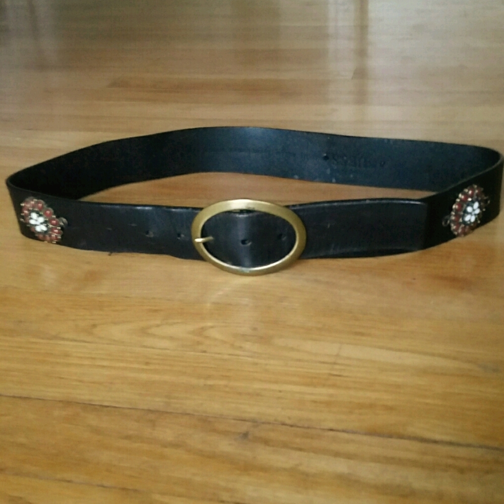 Guess Black Embellished Leather Belt M
